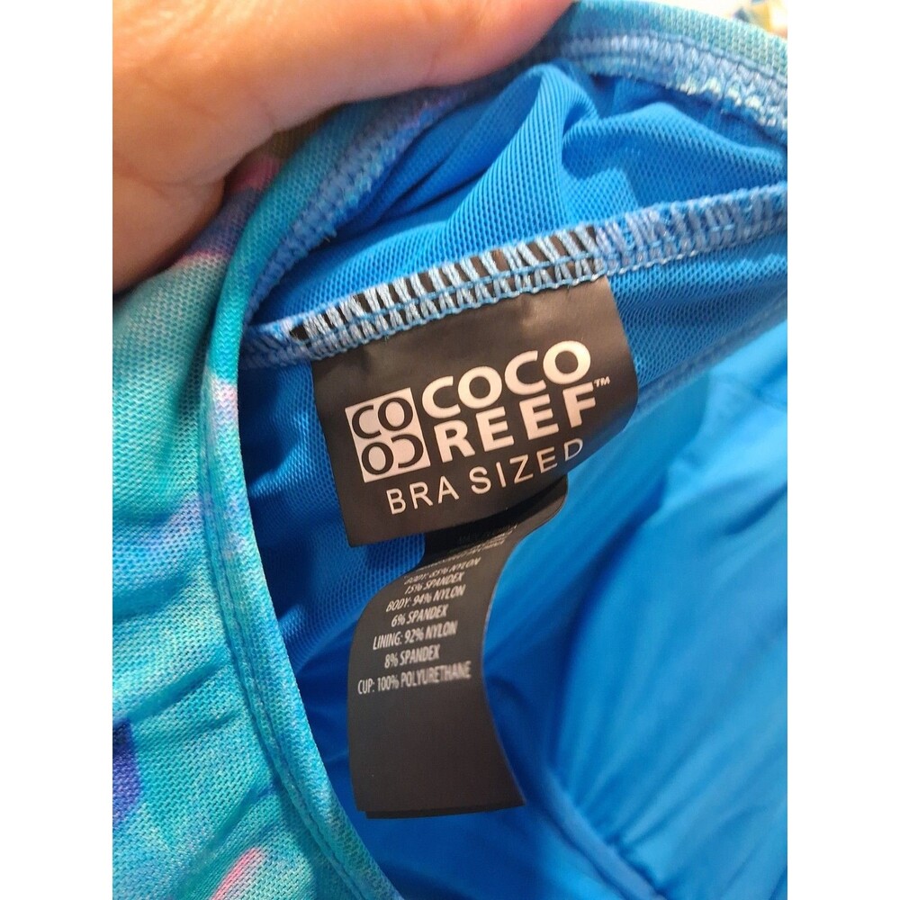 Coco Reef Tankini Top Halter Neck Mesh Bra-Sized Size 38D Aqua Blue Floral - Picture 6 of 10